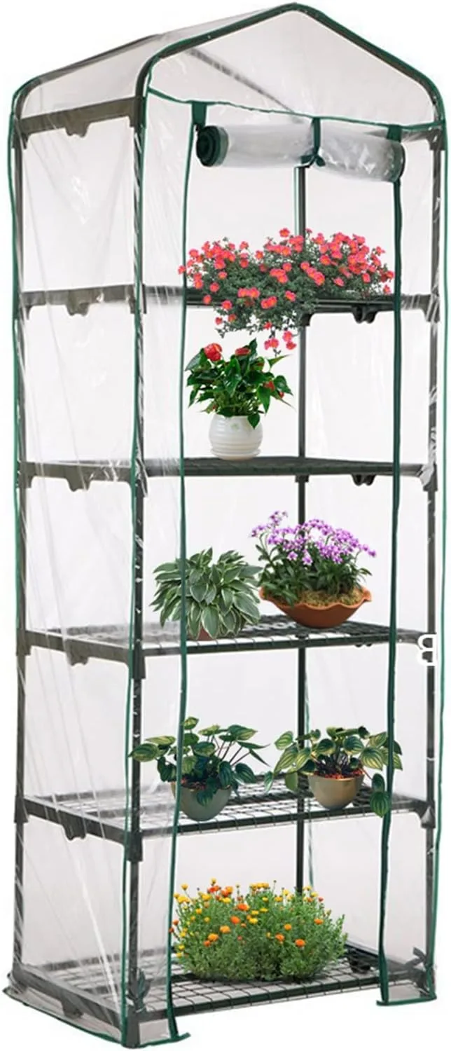 Aewächshaus Abdeckung, Ohne Regal, Aufrollbare Tür Treibhaus Anzuchthaus Gartenhaus, Frühbeet Tomatenhaus Gemüse Gewächshaus, PVC Abdeckung Transparent für Garten Balkon, Foliengewächshaus Gewächshaus - Bild 1