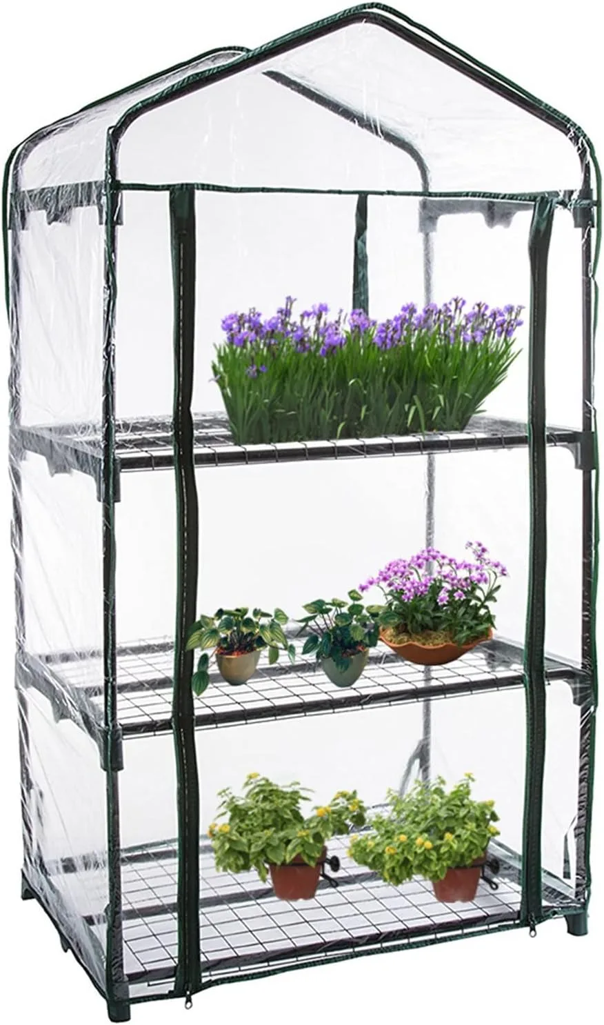 Aewächshaus Abdeckung, Ohne Regal, Aufrollbare Tür Treibhaus Anzuchthaus Gartenhaus, Frühbeet Tomatenhaus Gemüse Gewächshaus, PVC Abdeckung Transparent für Garten Balkon, Foliengewächshaus Gewächshaus