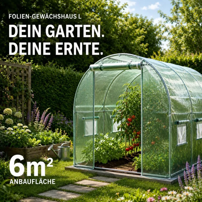 TOM Gewächshaus Foliengewächshaus Folientunnel 175g/m² extra stabil & langlebig – 4 Größen: 2x3m 3x4m 3x6m Gewächshaus mit Erdanker – 2 Türen – Fenster mit Insektenschutz – für Tomaten & Co. – Bild 3