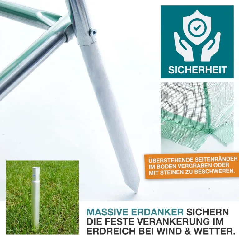 TOM Gewächshaus, Foliengewächshaus Folientunnel 175g/m² extra stabil & langlebig – 4 Größen: 2x3m 3x4m 3x6m Gewächshaus mit Erdanker – 2 Türen – Fenster mit Insektenschutz – für Tomaten & Co. – Bild 6