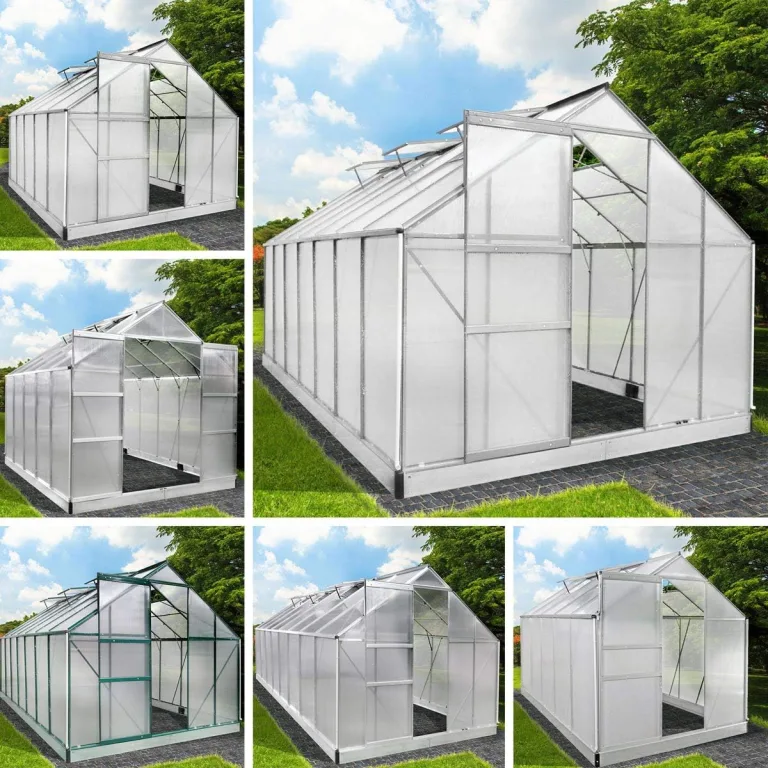 BRAST Gewächshaus Aluminium mit Fundament | 42 Modelle | 130x190x195cm - 490x250x235cm | TÜV geprüft | 6mm Hohlkammerplatten | rostfrei wetterfest temperaturbeständig | 380x190x195cm Grau – Bild 1