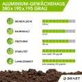 BRAST Gewächshaus Aluminium mit Fundament | 42 Modelle | 130x190x195cm - 490x250x235cm | TÜV geprüft | 6mm Hohlkammerplatten | rostfrei wetterfest temperaturbeständig | 380x190x195cm Grau - Thumbnail 6