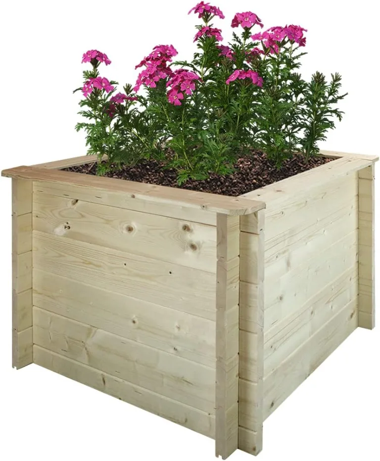 TIMBELA Hochbeet Holz - 58x58xH35 cm - Blumenbeet für Garten - Kräuterbeet - Pflanzkasten Holz - Hochbeet Balkon Garten Terrasse - Solid 28 mm Pine/Spruce Wood M616 – Bild 8