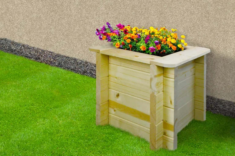 TIMBELA Hochbeet Holz - 38x38xH35 cm - Pflanzkasten für Garten - Kräuterbeet - Blumenkasten Holz - Hochbeet Balkon Garten Terrasse - Solid 28 mm Pine/Spruce Wood M610 – Bild 2