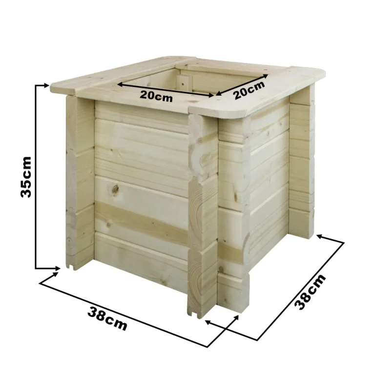 TIMBELA Hochbeet Holz - 38x38xH35 cm - Pflanzkasten für Garten - Kräuterbeet - Blumenkasten Holz - Hochbeet Balkon Garten Terrasse - Solid 28 mm Pine/Spruce Wood M610 – Bild 4