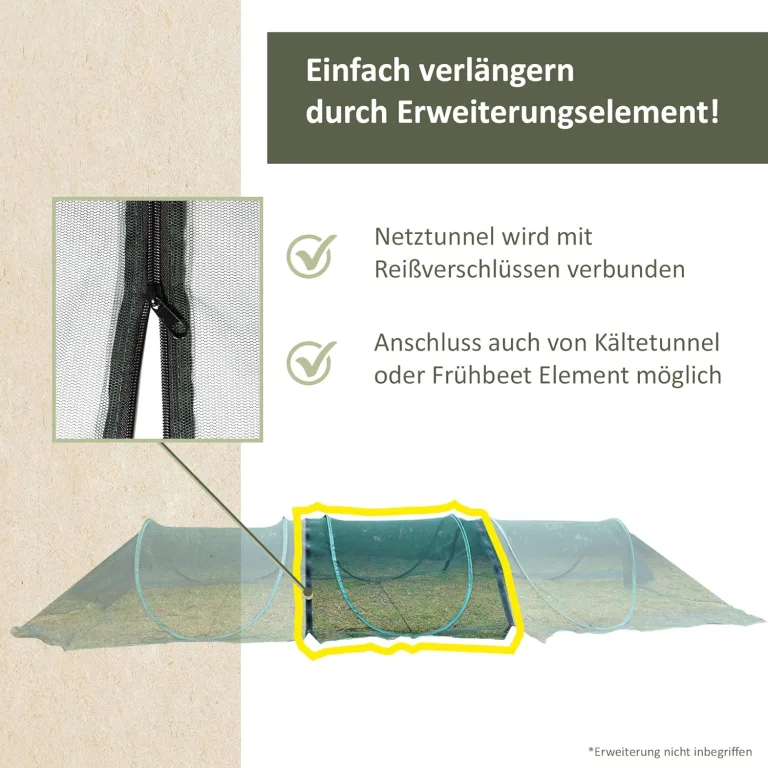 NATIV Pflanztunnel aus grünem Netzmaterial | Gartentunnel | Frühbeet Tunnel als Vogelschutznetz | Gemüseschutznetz als mini Foliengewächshaus – Bild 2