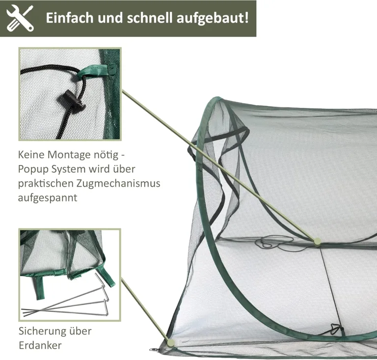 NATIV Pflanztunnel aus grünem Netzmaterial, Gartentunnel mit Stahlbügeln und Erdankern, Gemüseschutz und Vogelschutznetz, Alternative zum Folientunnel für Gemüsebeet, Hochbeet und Hausgarten – Bild 3