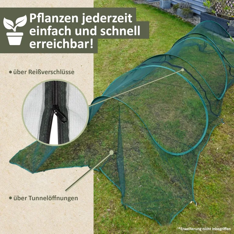 NATIV Pflanztunnel aus grünem Netzmaterial, Gartentunnel mit Stahlbügeln und Erdankern, Gemüseschutz und Vogelschutznetz, Alternative zum Folientunnel für Gemüsebeet, Hochbeet und Hausgarten – Bild 4