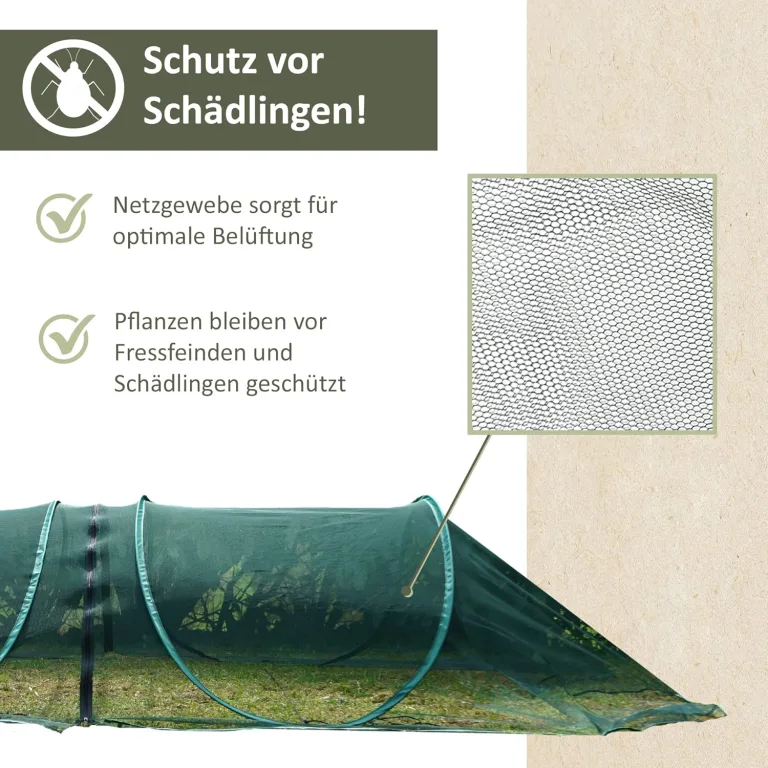 NATIV Pflanztunnel aus grünem Netzmaterial, Gartentunnel mit Stahlbügeln und Erdankern, Gemüseschutz und Vogelschutznetz, Alternative zum Folientunnel für Gemüsebeet, Hochbeet und Hausgarten – Bild 6