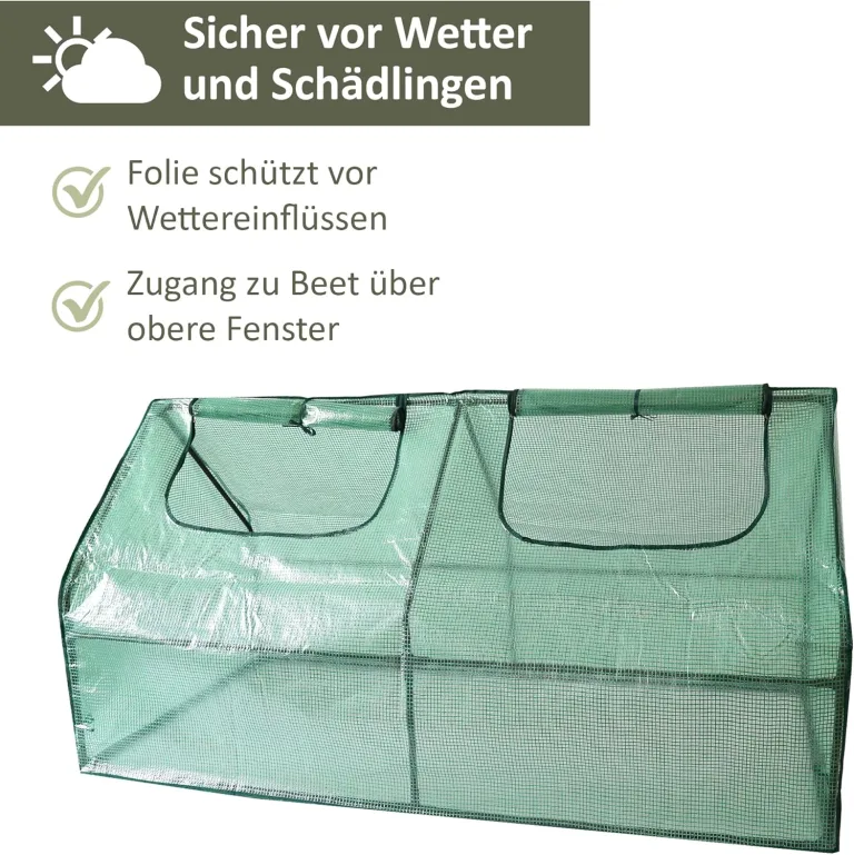 NATIV Foliengewächshaus | Gewächshaus mit 2 praktischen Zugriffsfenstern | Tomatenhaus aus robuster Gewächshausfolie | Treibhaus 182 x 90 cm, 90 cm hoch – Bild 6
