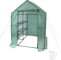 NATIV Foliengewächshaus | Tomaten Gewächshaus mit 8 praktischen Ablagen| Tomatenhaus aus robuster Gewächshausfolie | Treibhaus mit aufrollbarer Türe | Anzuchthaus 143 x 143 cm, 195 cm hoch - Thumbnail 1