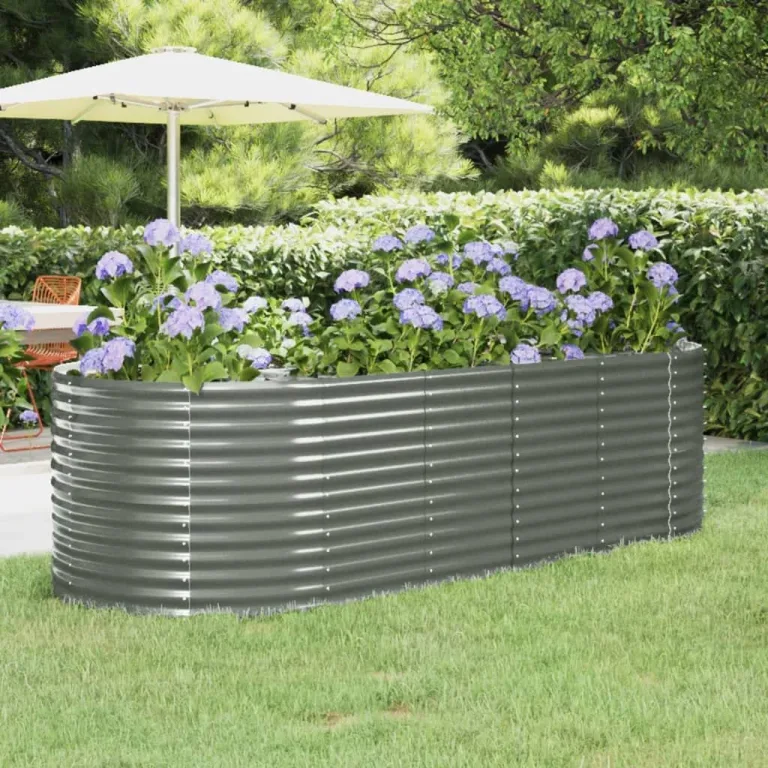 vidaXL Hochbeet, Wetterfestes Hochbeet für Garten Balkon Terrasse, Kräuterhochbeet zum Selber Bauen, Pflanzkasten aus Metall, Pulverbeschichteter Stahl Grau – Bild 2