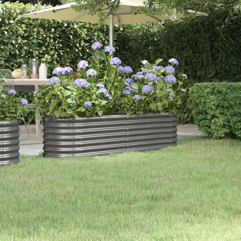 vidaXL Hochbeet, Wetterfestes Hochbeet für Garten Balkon Terrasse, Kräuterhochbeet zum Selber Bauen, Pflanzkasten aus Metall, Verzinkter Stahl Grau – Bild 2