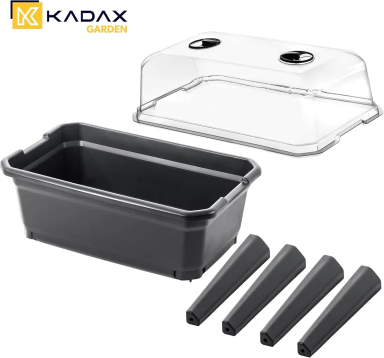 KADAX Gewächshaus auf Beinen, 30L aus Kunststoff, Anzuchttopf mit Abdeckung mit Lüftungsöffnungen, Kräuterbeet für Balkon Garten und Terrasse (Kunststoff 60cm, Anthrazit) – Bild 4