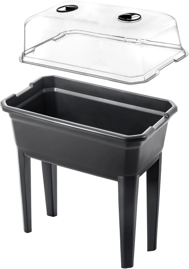 KADAX Gewächshaus auf Beinen, 30L aus Kunststoff, Anzuchttopf mit Abdeckung mit Lüftungsöffnungen, Kräuterbeet für Balkon Garten und Terrasse (Kunststoff 60cm, Anthrazit) – Bild 6