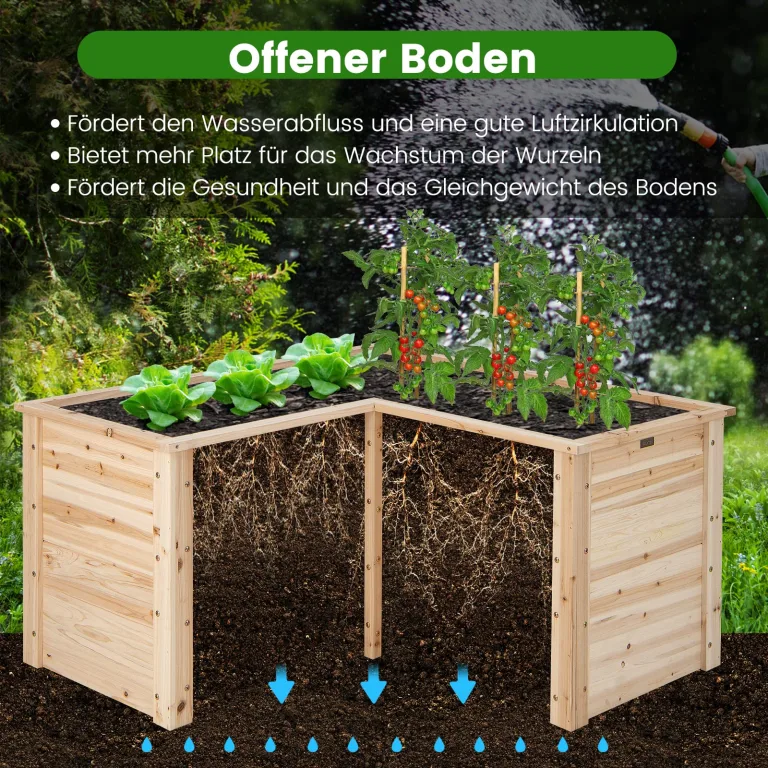 RELAX4LIFE Hochbeet Holz, Blumenbeet ohne Bodenplatte, Pflanzkasten Anzuchtbeet, Pflanzenbeet Frühbeet Gemüsebeet für Balkom Terrasse Garten Outdoor (L-formig) – Bild 3