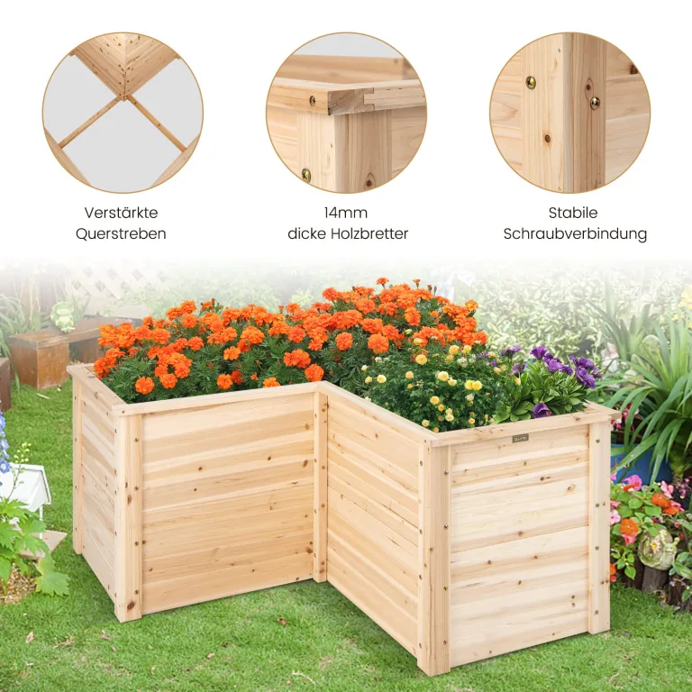 RELAX4LIFE Hochbeet Holz, Blumenbeet ohne Bodenplatte, Pflanzkasten Anzuchtbeet, Pflanzenbeet Frühbeet Gemüsebeet für Balkom Terrasse Garten Outdoor (L-formig) – Bild 4