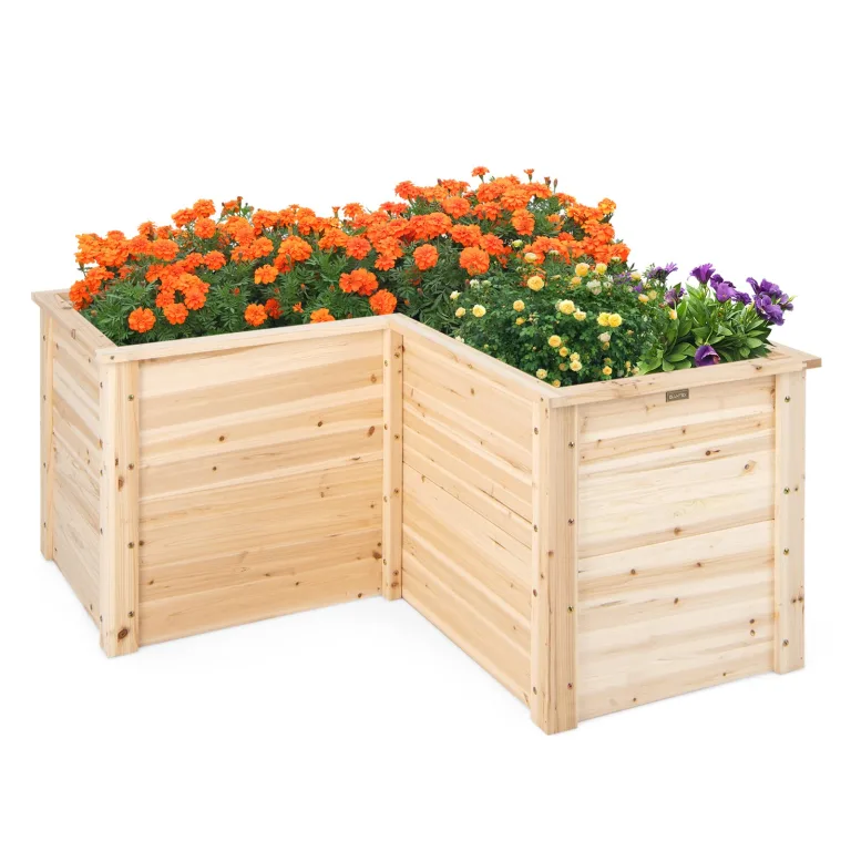 RELAX4LIFE Hochbeet Holz, Blumenbeet ohne Bodenplatte, Pflanzkasten Anzuchtbeet, Pflanzenbeet Frühbeet Gemüsebeet für Balkom Terrasse Garten Outdoor (L-formig) – Bild 7