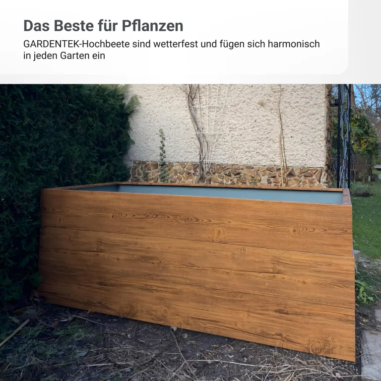 Hochbeet für Garten 170x85x63 cm Metall, Holzoptik - Hochbeet-Kit aus Premium-Polymerbeschichtetem Stahl, Rechteckig, Langlebiges Gartenbeet für Kräuter und Gemüse mit Maulwurfnetz – Bild 5