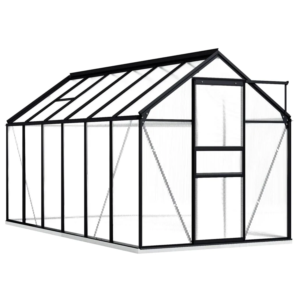 HOMIUSE Gewächshaus mit Fundamentrahmen Anthrazit Aluminimum 7,03 m³ 190x370x202 cm Gewächshaus Glas Balkon Gewächshaus Winterfest Gewächshaus Heizung Gewächshäuser Gewächshaus Groß Glashaus - Bild 1