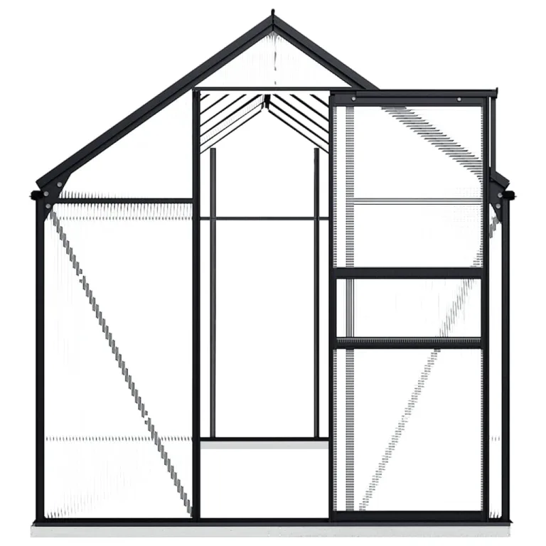 HOMIUSE Gewächshaus mit Fundamentrahmen Anthrazit Aluminimum 7,03 m³ 190x370x202 cm Gewächshaus Glas Balkon Gewächshaus Winterfest Gewächshaus Heizung Gewächshäuser Gewächshaus Groß Glashaus – Bild 3