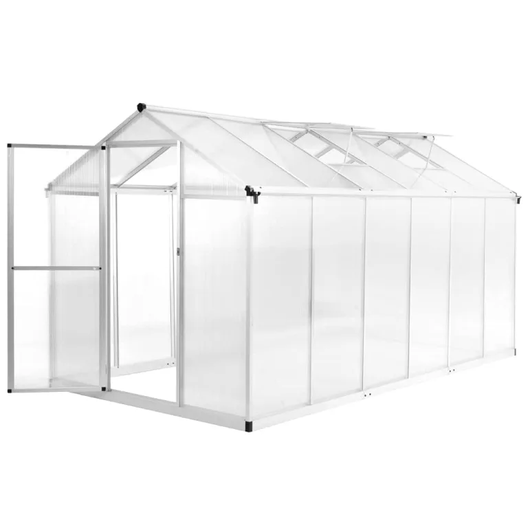 HOMIUSE Gewächshaus mit Fundamentrahmen Anthrazit Aluminimum 7,03 m³ 190x370x202 cm Gewächshaus Glas Balkon Gewächshaus Winterfest Gewächshaus Heizung Gewächshäuser Gewächshaus Groß Glashaus – Bild 8