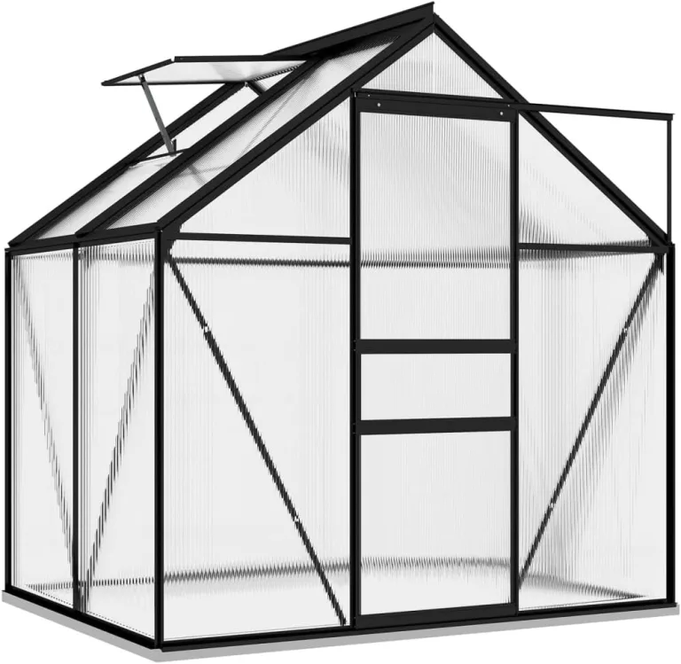 Gewächshaus Anthrazit Aluminium 2,47 m² 190x130x202 cm Gewächshaus Glas Anlehngewächshaus Gewächshaus Winterfest Gewächshaus Heizung Tomatenhaus GartenGewächshäuser Glashaus Smart Garden – Bild 4