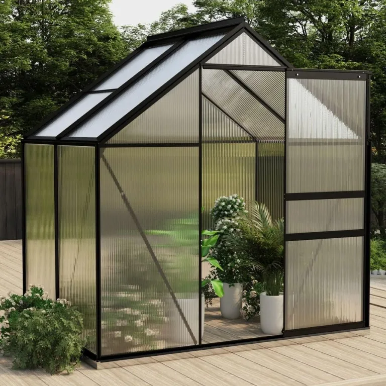 Gewächshaus Anthrazit Aluminium 2,47 m² 190x130x202 cm Gewächshaus Glas Anlehngewächshaus Gewächshaus Winterfest Gewächshaus Heizung Tomatenhaus GartenGewächshäuser Glashaus Smart Garden – Bild 1
