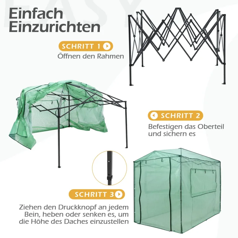 RELAX4LIFE Gewächshaus, Foliengewächshaus Winterfest mit 2 Aufrollbaren Fenstern & 2 Aufrolltüren, Überwinterungszelt für Pflanzen, Pflanzenhaus für Blumen Gemüse Obst, 250 × 180 × 210-230cm – Bild 8