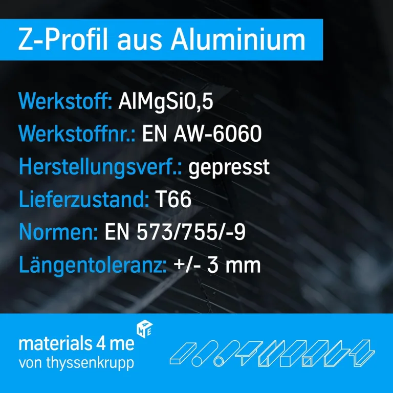 thyssenkrupp Z-Profil Aluminium 40 x 40 x 40 x 3 mm in 2450 mm Länge | Alu Profil | AlMgSi0,5 | EN AW-6060 – Bild 2