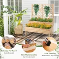 GOPLUS 2 Etagen Hochbeet mit Rankgitter, Pflanzkasten mit Rankhilfe, Gartenspalier Blumenkasten mit Entwässerungsloch für Kletterpflanzen Blumen (Natur) - Thumbnail 5