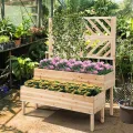 GOPLUS 2 Etagen Hochbeet mit Rankgitter, Pflanzkasten mit Rankhilfe, Gartenspalier Blumenkasten mit Entwässerungsloch für Kletterpflanzen Blumen (Natur) - Thumbnail 8