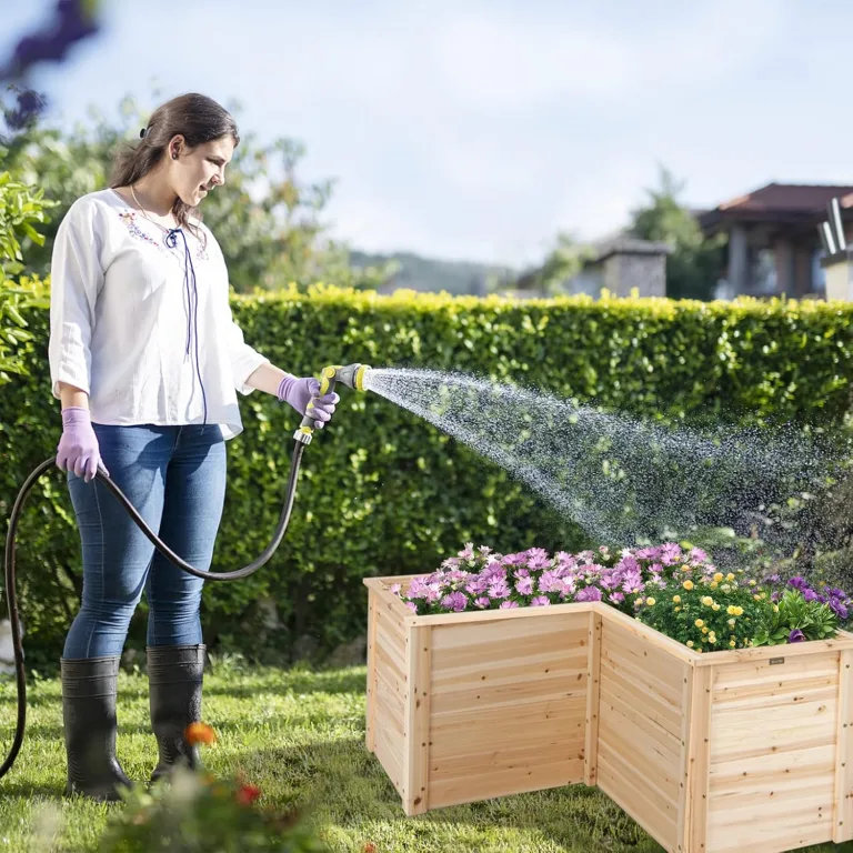 GOPLUS L-förmiges Hochbeet, erhöhter Gartenbeet Pflanzenkasten mit offenem Boden, DIY-Malerei, Kräuterbeet Pflanzenbeet für Balkon & Garten (Natur) – Bild 4