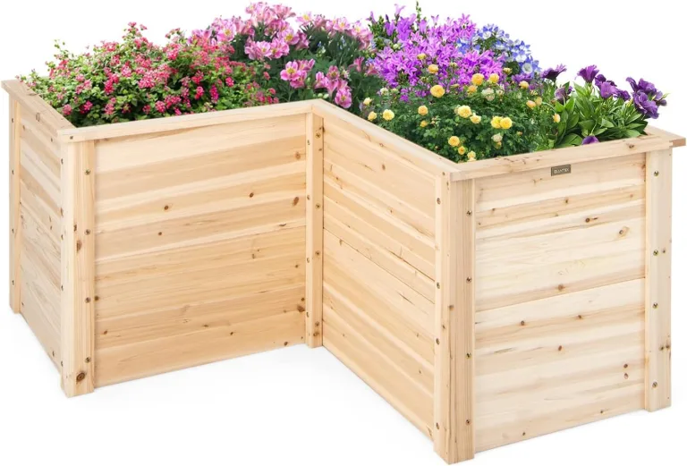 GOPLUS L-förmiges Hochbeet, erhöhter Gartenbeet Pflanzenkasten mit offenem Boden, DIY-Malerei, Kräuterbeet Pflanzenbeet für Balkon & Garten (Natur) – Bild 1