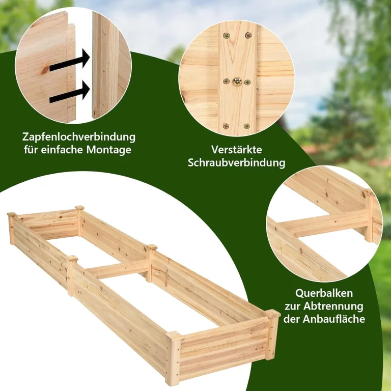 GOPLUS Hochbeet aus Tannenholz, Gartenbeet mit 2 Pflanzkästen & Trennwänden, Blumenkasten mit offenem Boden, Pflanzbeet Pflanzkasten Pflanzkübel für Blumen, Gemüse & Obst, 240 x 60 x 25 cm – Bild 5