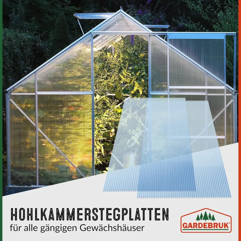 GARDEBRUK® 10x Doppelstegplatten 6mm Zuschneidbar 121x60,5cm Polycarbonat 7,3m² UV-beständig Klar Hohlkammerplatten Gewächshaus Platten Stegplatten – Bild 3