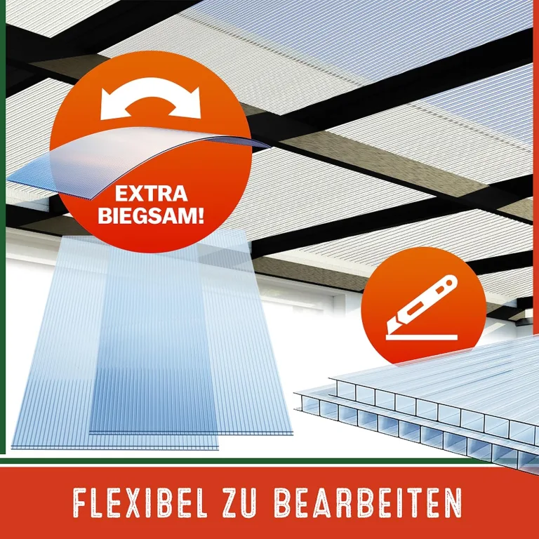 GARDEBRUK® 10x Doppelstegplatten 6mm Zuschneidbar 121x60,5cm Polycarbonat 7,3m² UV-beständig Klar Hohlkammerplatten Gewächshaus Platten Stegplatten – Bild 5