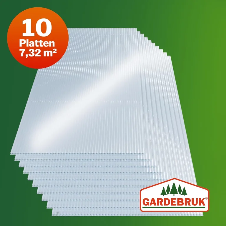 GARDEBRUK® 10x Doppelstegplatten 6mm Zuschneidbar 121x60,5cm Polycarbonat 7,3m² UV-beständig Klar Hohlkammerplatten Gewächshaus Platten Stegplatten – Bild 8