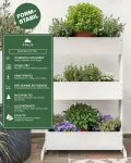 MaLa Hochbeet Balkon Weiß 3 Etagen Blumenkasten Gemüsebeet Kräuterbeet inkl. Gartenvlies schmales Vertikales Beet für Balkon Garten Terrasse Indoor aus Holz | Neigbare Funktion trifft Design - Thumbnail 3