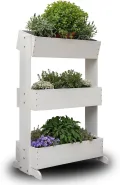 MaLa Hochbeet Balkon Weiß 3 Etagen Blumenkasten Gemüsebeet Kräuterbeet inkl. Gartenvlies schmales Vertikales Beet für Balkon Garten Terrasse Indoor aus Holz | Neigbare Funktion trifft Design - Thumbnail 1