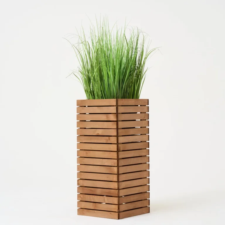 Pflanzkübel Holz – imprägniert wetterfest – mit herausnehmbarem Kunststoffeinsatz – Pflanztopf Blumenkasten für Balkon Garten Terrasse (Horizontal-braun 36x36 H80 cm) – Bild 4