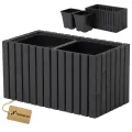 Pflanzkübel Holz – imprägniert wetterfest – mit herausnehmbarem Kunststoffeinsatz – Pflanztopf Blumenkasten für Balkon Garten Terrasse (Horizontal-braun 36x36 H80 cm) - Thumbnail 10