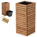Pflanzkübel Holz – imprägniert wetterfest – mit herausnehmbarem Kunststoffeinsatz – Pflanztopf Blumenkasten für Balkon Garten Terrasse (Horizontal-braun 36x36 H80 cm) - Thumbnail 1