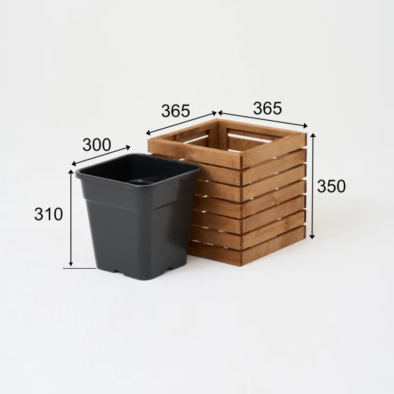 Pflanzkübel Holz – imprägniert wetterfest – mit herausnehmbarem Kunststoffeinsatz – Hochbeet Blumenkasten für Balkon Garten Terrasse (Horizontal-braun 36x36 H35 cm) – Bild 3
