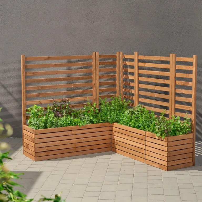 Pflanzkübel Holz – imprägniert wetterfest – mit herausnehmbarem Kunststoffeinsatz – Hochbeet Blumenkasten für Balkon Garten Terrasse (Horizontal-braun 36x36 H35 cm) – Bild 4