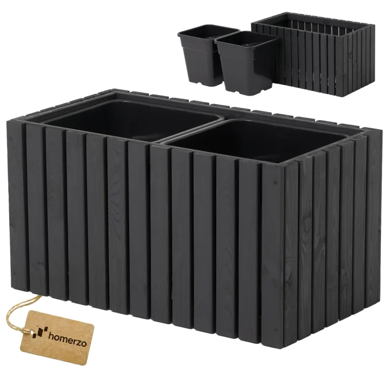 Pflanzkübel Holz – imprägniert wetterfest – mit herausnehmbarem Kunststoffeinsatz – Hochbeet Blumenkasten für Balkon Garten Terrasse (Horizontal-braun 36x36 H35 cm) – Bild 9