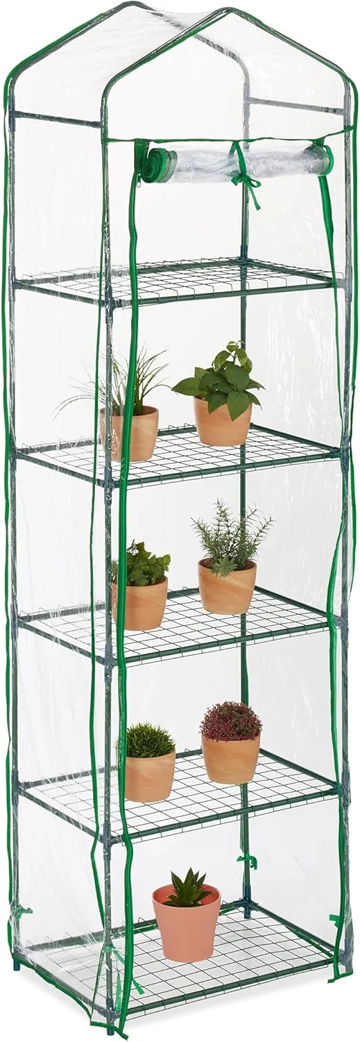 Relaxdays Gewächshaus Balkon, HBT: 193 x 58 x 36 cm, 5 Etagen, Eisen & PVC-Folie, Foliengewächshaus, transparent/grün - Bild 1