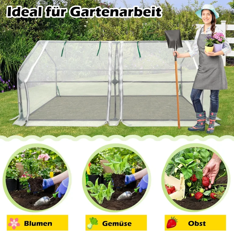 UISEBRT Foliengewächshaus Gewächshaus für Tomaten 180 x 90 x 90 cm Tomatengewächshaus mit Gemüsenetz, 2 Aufrollbare Tür, Treibhaus für Garten Balkon, Weiß – Bild 3
