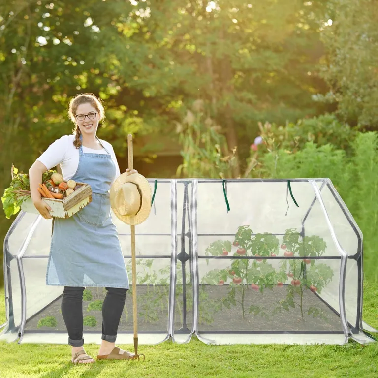 UISEBRT Foliengewächshaus Gewächshaus für Tomaten 180 x 90 x 90 cm Tomatengewächshaus mit Gemüsenetz, 2 Aufrollbare Tür, Treibhaus für Garten Balkon, Weiß – Bild 8