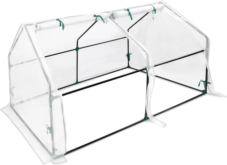 UISEBRT Foliengewächshaus Gewächshaus für Tomaten 180 x 90 x 90 cm Tomatengewächshaus mit Gemüsenetz, 2 Aufrollbare Tür, Treibhaus für Garten Balkon, Weiß – Bild 1